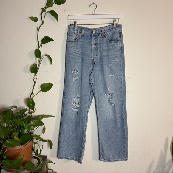 Levi's Ribcage Straight Ankle Distressed Medium Washed Jeans - 29 - Picture 1 of 5
